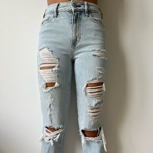 Light blue ripped jeans.